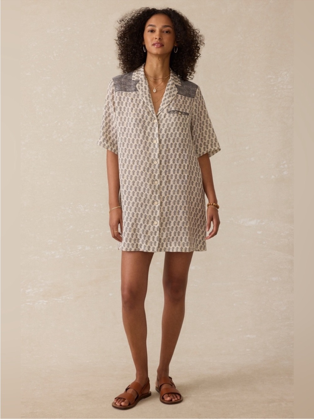 NWT Faherty Paradise Point Linen Shirt Dress Summer Pearl Blossom Sz M